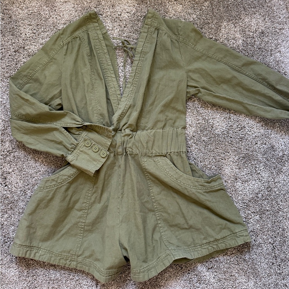 Free People Green Wrap-Front Jumpsuit with Elastic Waist